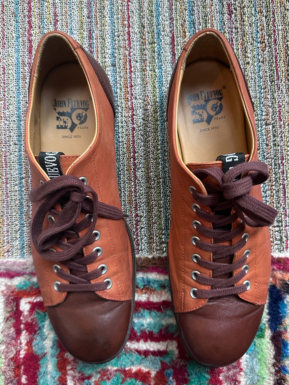 Fluevog EXCELLENT Radio 2 Putra brown/orange retro lace-up derby shoe -M12 - Picture 9 of 16